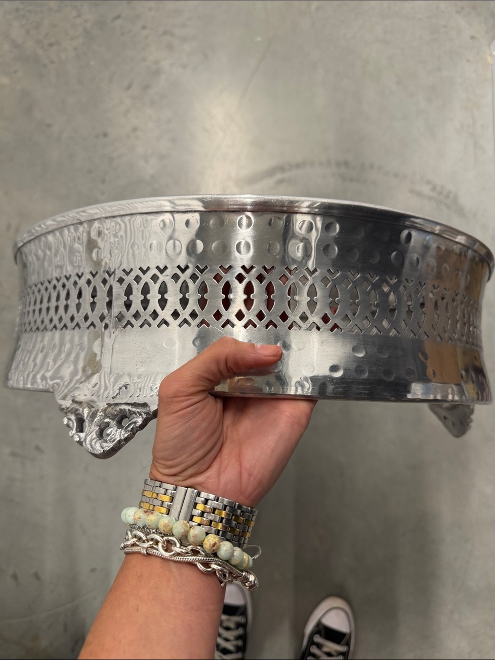 Silver Decorative Metal Centerpiece Tray - Silver